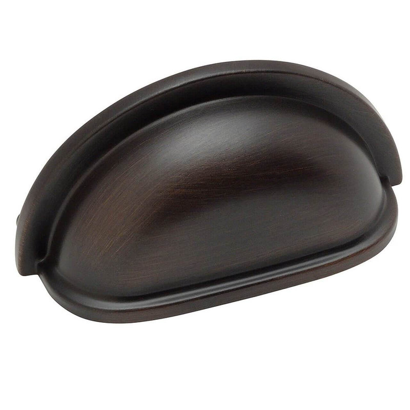 Oil rubbed bronze cabinet cup pull with three inch hole spacing