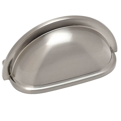 Satin nickel cabinet cup pull with three inch hole spacing