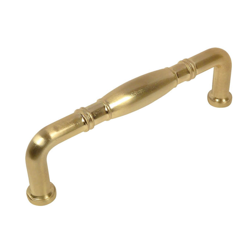 Drawer pull in brushed brass finish with rings engraving and thick form at the centre