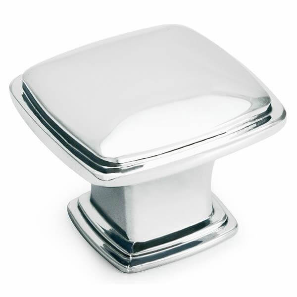 Subtle pyramid drawer knob in polished chrome finish with one and a quarter inch length