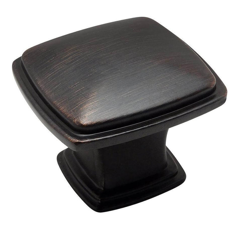 Subtle pyramid drawer knob in oil rubbed bronze finish with one and a quarter inch length