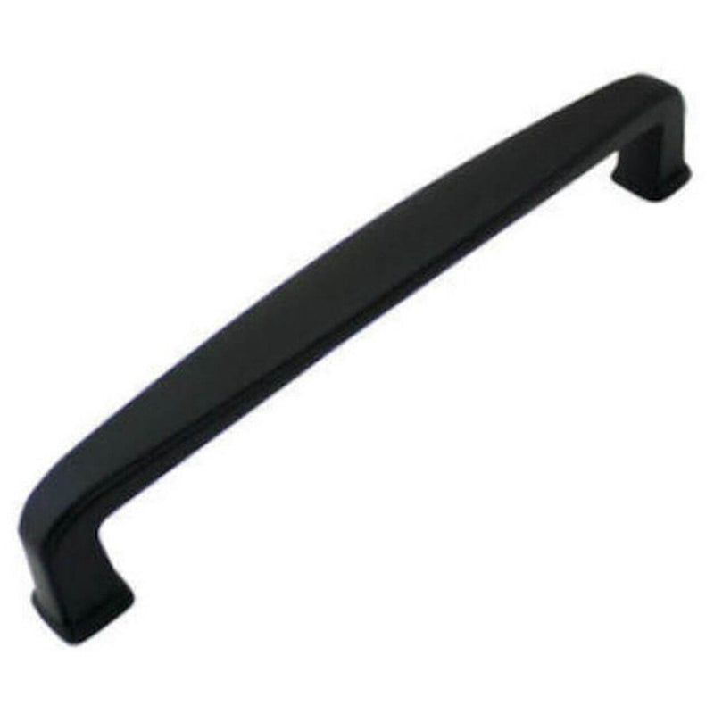 Elongated cabinet pull with five inch hole spacing in flat black finish