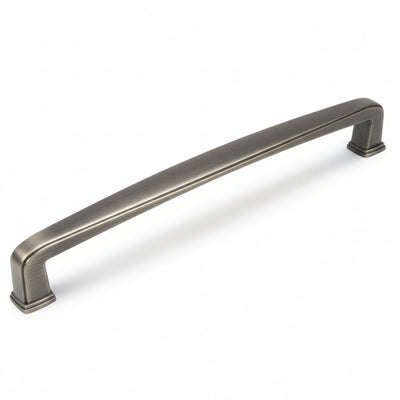 Six and five sixteenths inch hole spacing antique silver cabinet pull with subtle wide design 