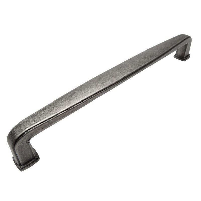 Weathered nickel cabinet pull with a subtle wide design