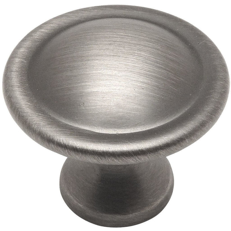 Antique silver cabinet knob with thicker edges and one and an eighth inch diameter