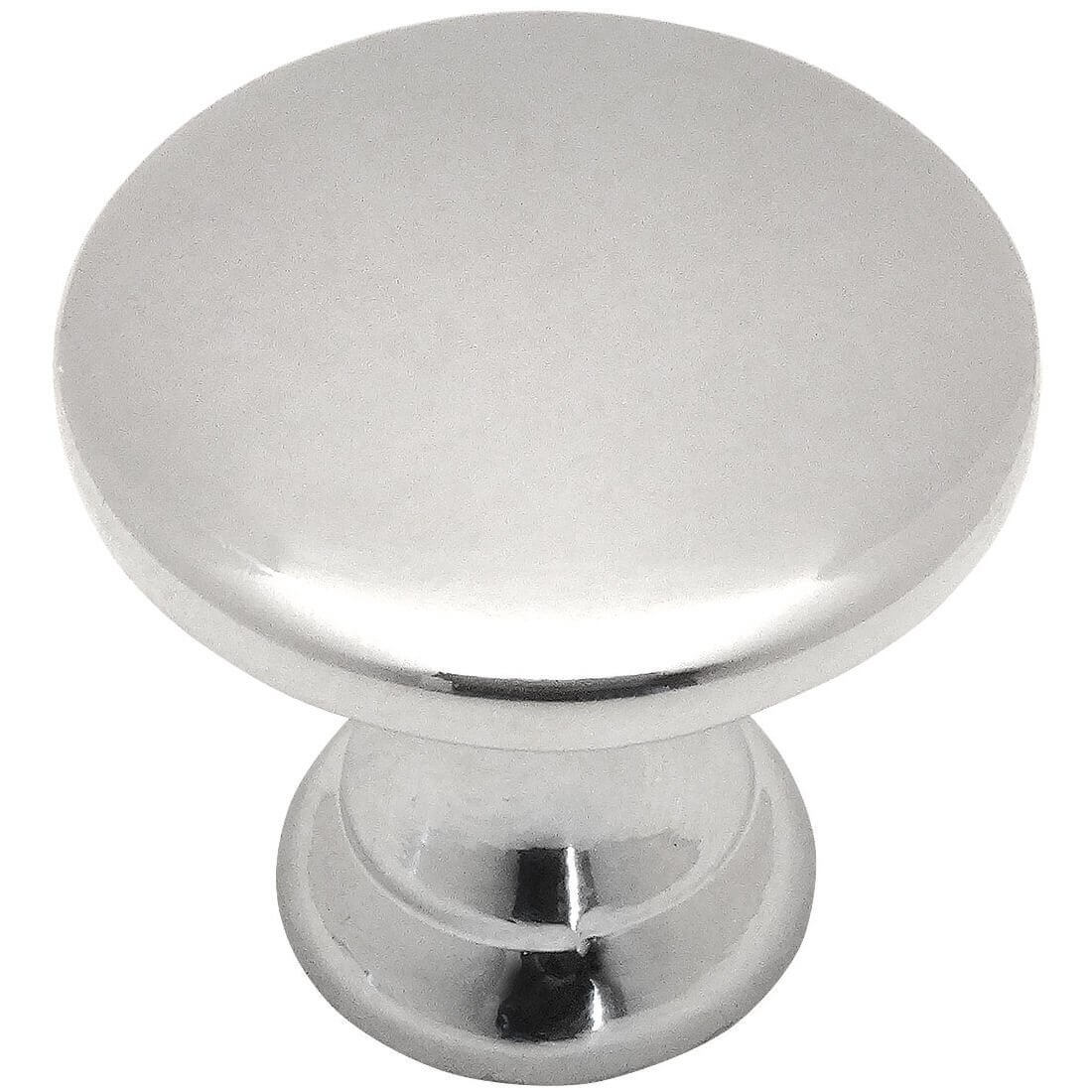 Polished chrome drawer knob with dull edges and seven eighths inch diameter
