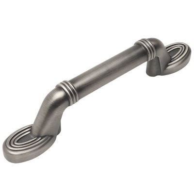 Cabinet drawer pull with decorative lines engraving in antique silver finish