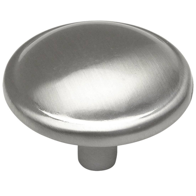 Satin nickel round drawer knob with convex centre and thicker edges