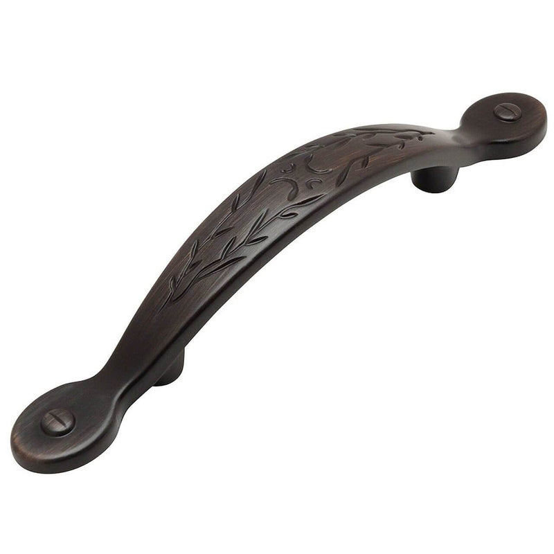 Oil rubbed bronze cabinet drawer pull with leaves engraving 