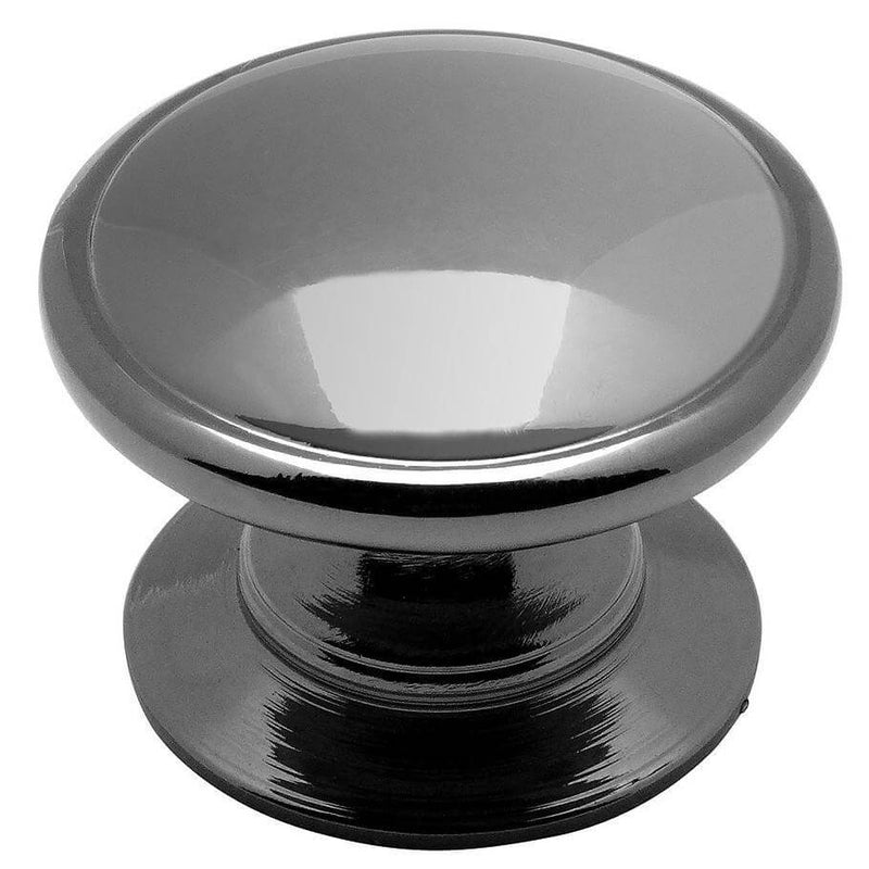 Slightly raised centre cabinet drawer knob in black nickel finish with one and a quarter inch diameter
