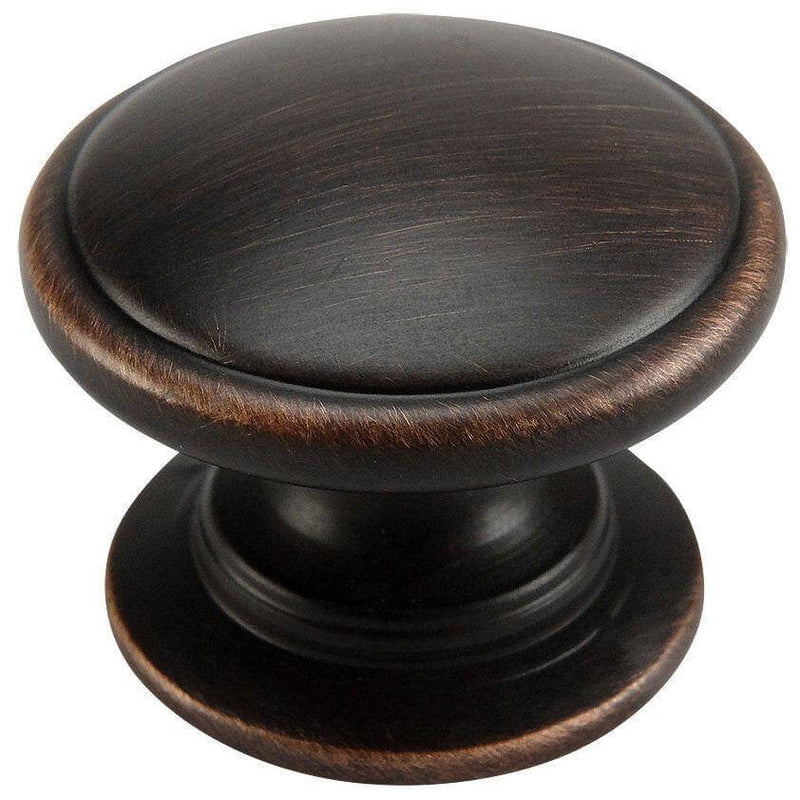 Cabinet drawer knob in oil rubbed bronze finish with slightly raised centre