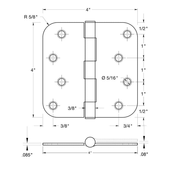 Satin Brass Door Hinge 4" x 4" | 5/8" Radius Corners - DoorCorner.com