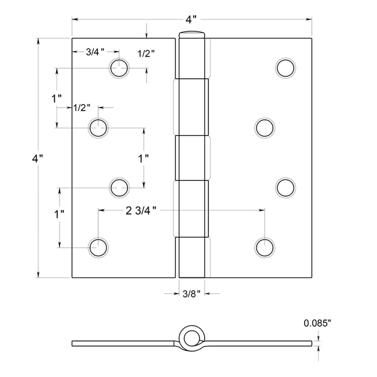 Door Hinge, Oil Rubbed Bronze, 4&quot; with Square Corners