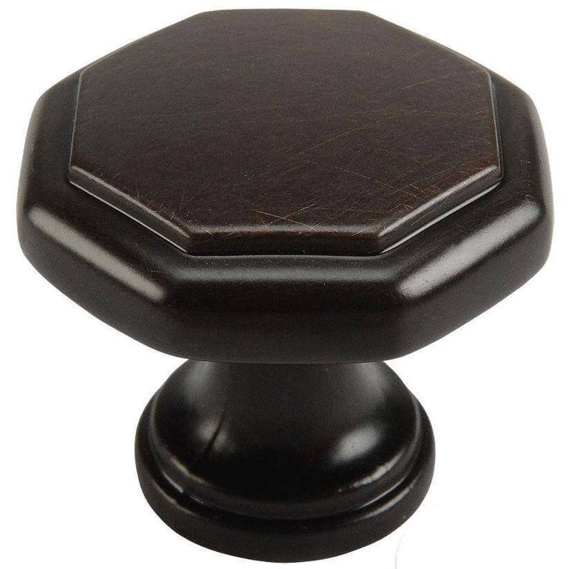 Octagonal cabinet drawer knob in oil rubbed bronze finish with one and a quarter inch diameter
