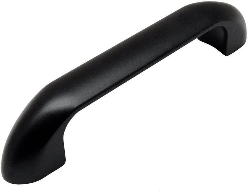 Smooth blunt ends cabinet drawer pull in flat black finish with three and a half inch hole spacing