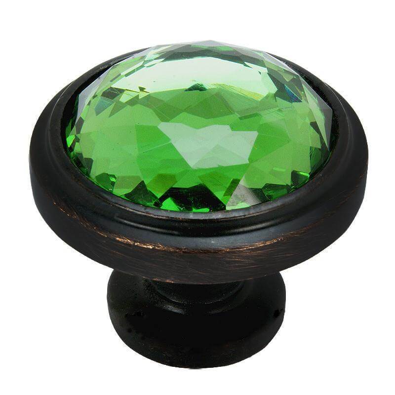 Round cabinet in oil rubbed bronze finish with green glass crystal look at the centre