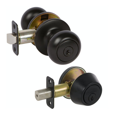 Bedford Matte Black Entry Knob with Matching Single Cylinder Deadbolt Combo Pack