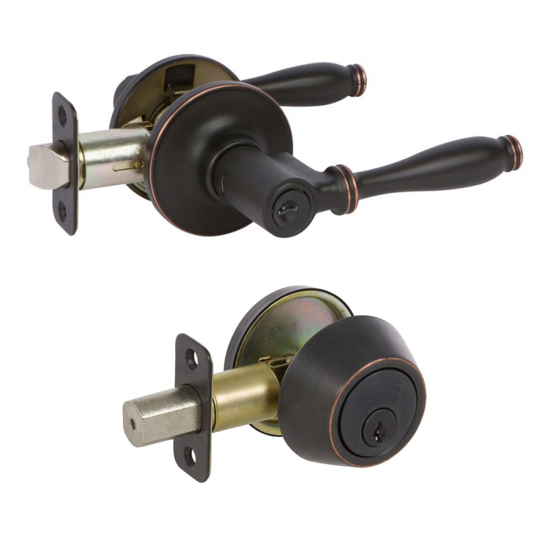 Villa Oil Rubbed Bronze Entry Lever with Matching Single Cylinder Deadbolt Combo Pack