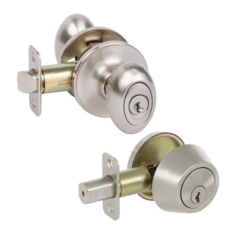 Somerset Satin Nickel Entry Knob with Matching Single Cylinder Deadbolt Combo Pack