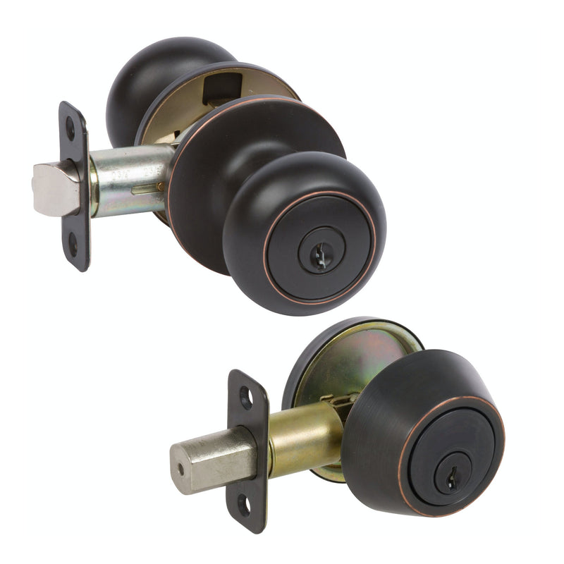 Bedford Oil Rubbed Bronze Entry Knob with Matching Single Cylinder Deadbolt Combo Pack