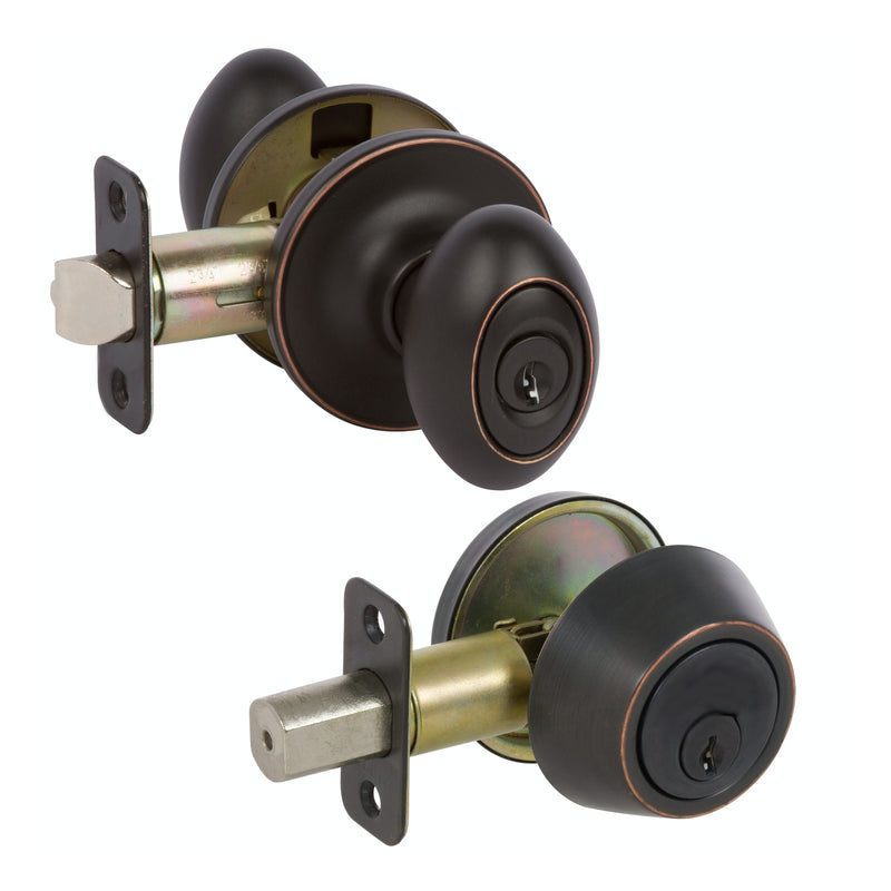 Somerset Oil Rubbed Bronze Entry Knob with Matching Single Cylinder Deadbolt Combo Pack
