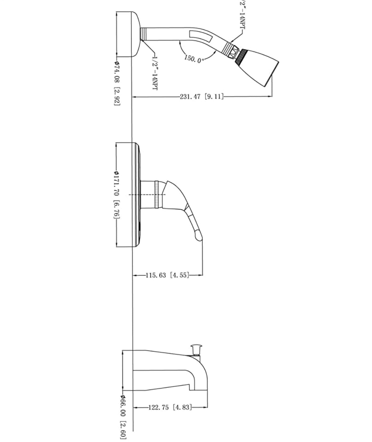 Designers Impressions 611442 Satin Nickel Tub / Shower Combo Faucet