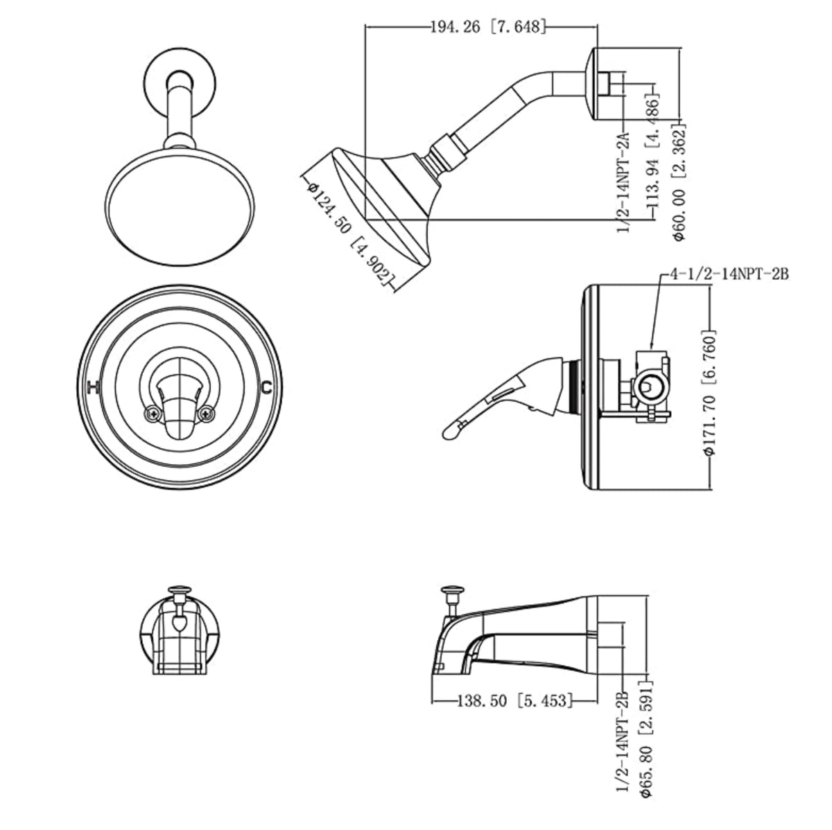 Designers Impressions 651687 Oil Rubbed Bronze Tub / Shower Combo Faucet with Multi-Setting Shower Head