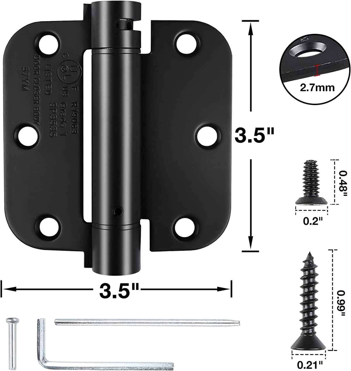 Matte Black Self-Closing 3-1/2&quot; x 3-1/2&quot; Spring Door Hinge (2 PACK)
