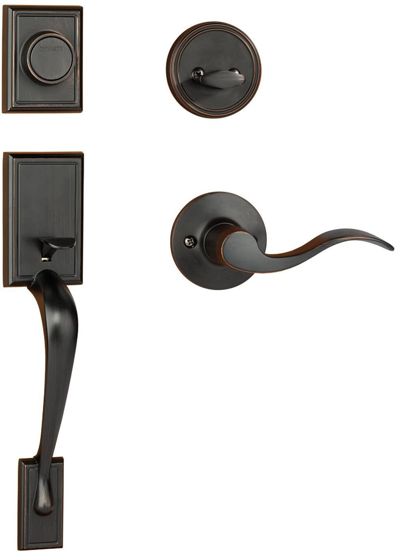 Dynasty Hardware Ridgecrest RID-HER-405-12PL Left Hand Dummy Front Door Handleset with Heritage Lever, Aged Oil Rubbed Bronze