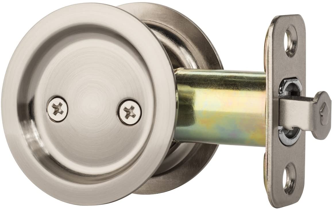 Round Hall/Closet Passage Pocket Door Latch, Satin Nickel