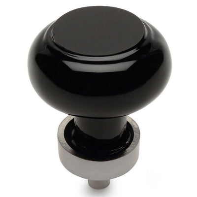 Satin nickel &amp; black glass round cabinet knob