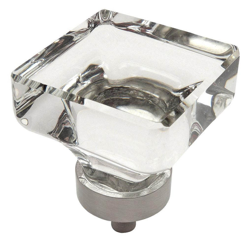 Drawer knob with clear glass in satin nickel finish