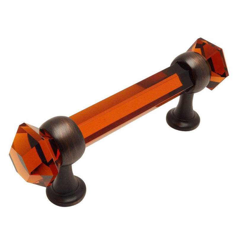 Amber glass drawer pull in oil rubbed bronze finish with diamond rock shaped ends 