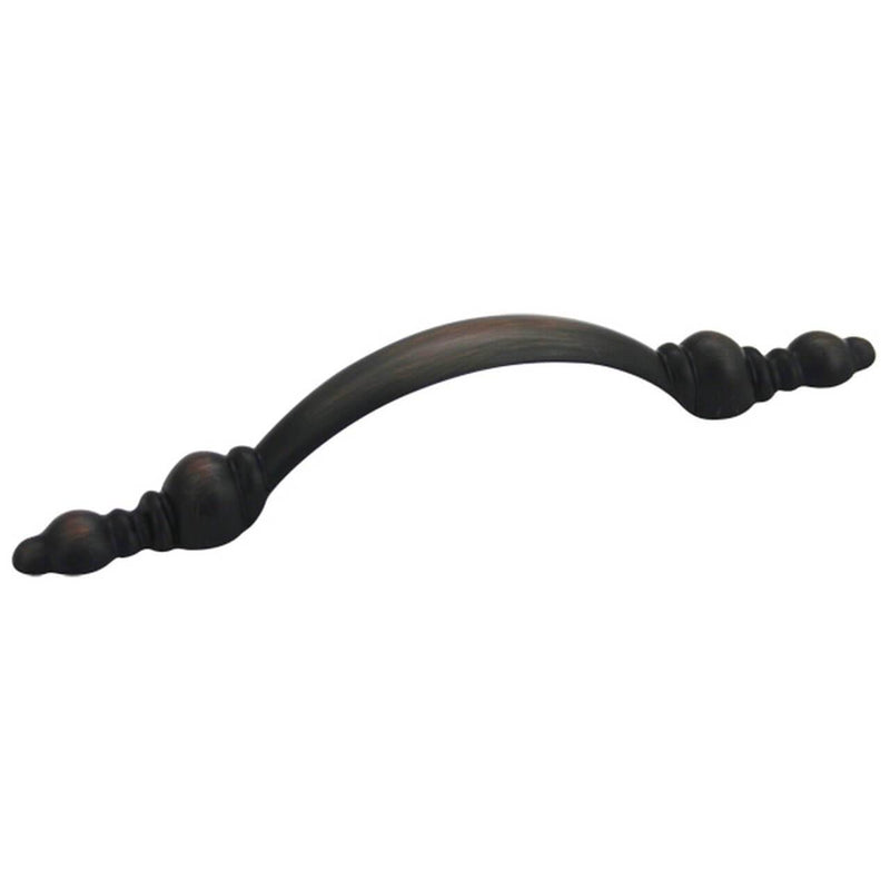 Oil rubbed bronze cabinet pull with decorative balls at the ends