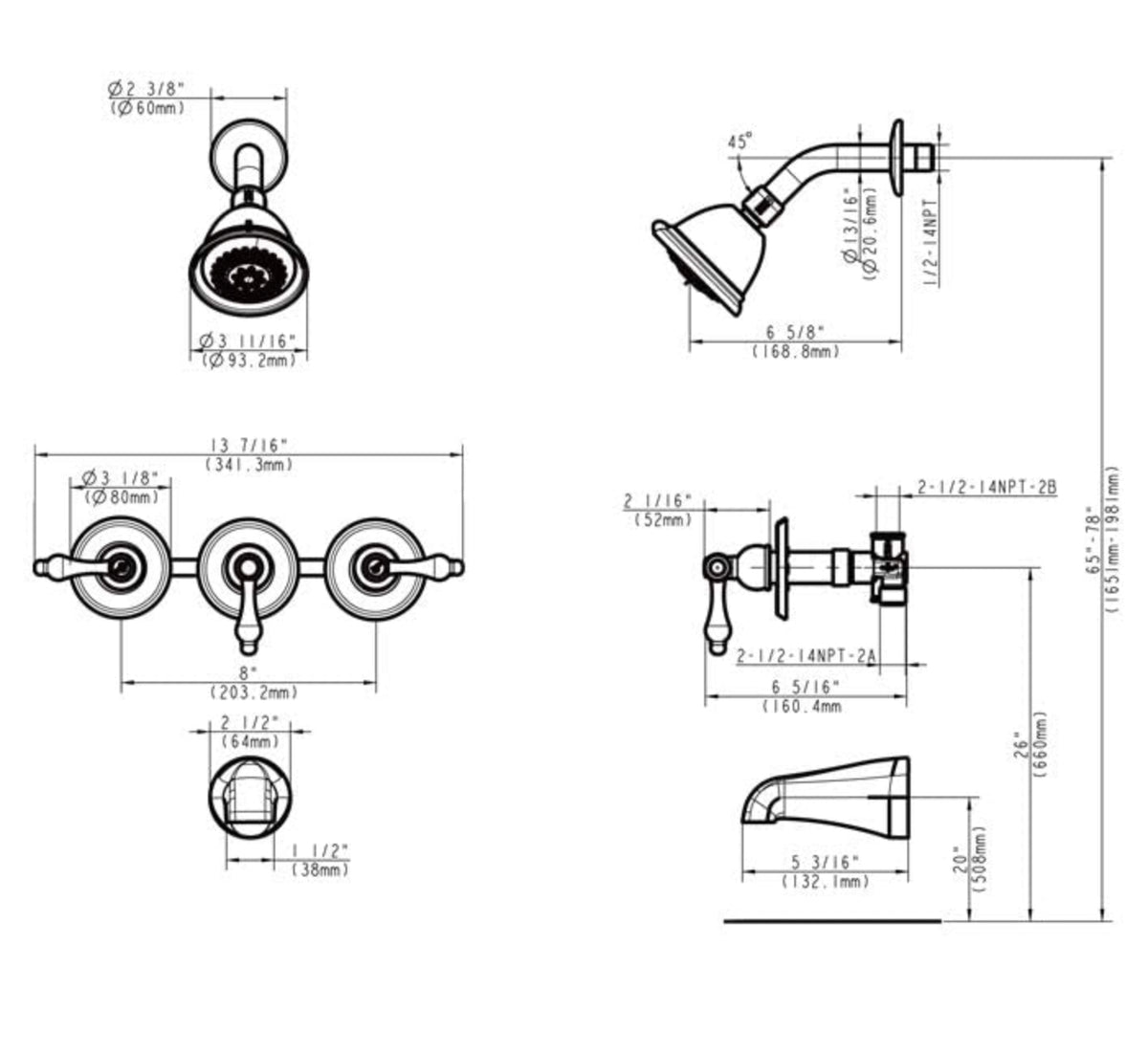 Designers Impressions 654679 Oil Rubbed Bronze Tub / Shower Combo Faucet with Multi-Setting Shower Head