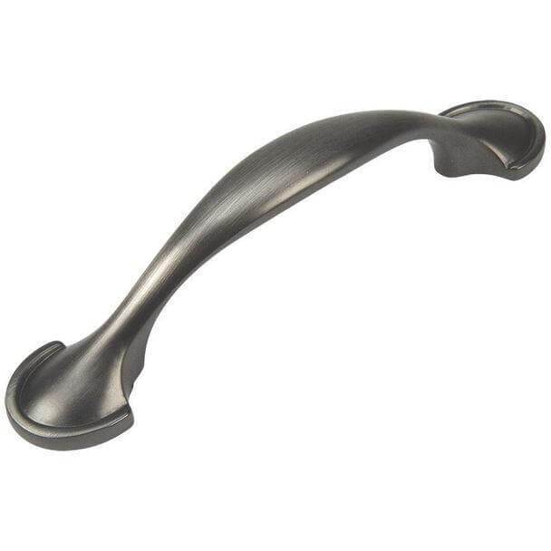 Three inch hole spacing cabinet pull in antique silver finish with shovel shaped ends