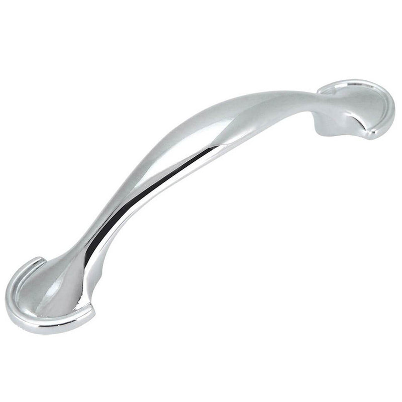 Three inch hole spacing cabinet drawer pull with shovel shaped ends in polished chrome finish