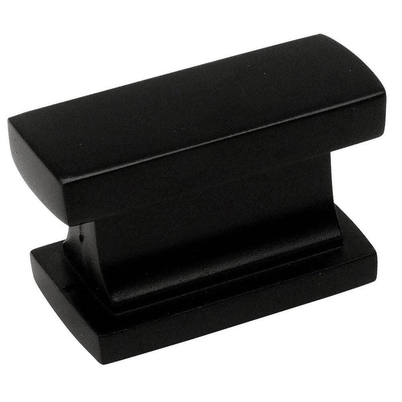 Rectangular drawer knob in flat black finish with one and seven sixteenths inch width