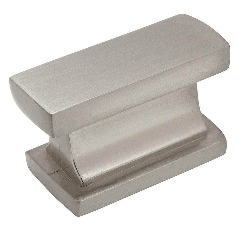 Satin nickel rectangular cabinet knob with one and seven sixteenths inch width