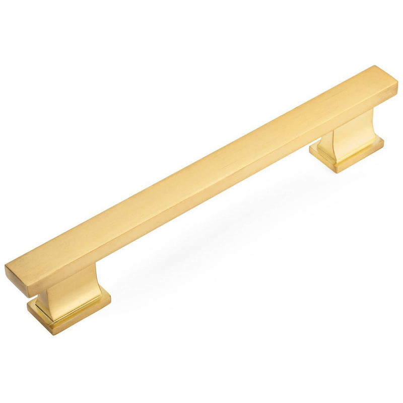 Sturdy cabinet drawer pull with square edge design in brushed brass finish
