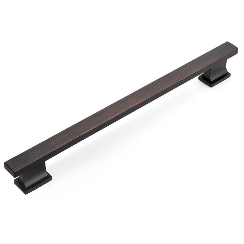 Seven and a half inch hole spacing cabinet drawer pull with square edge design in oil rubbed bronze finish