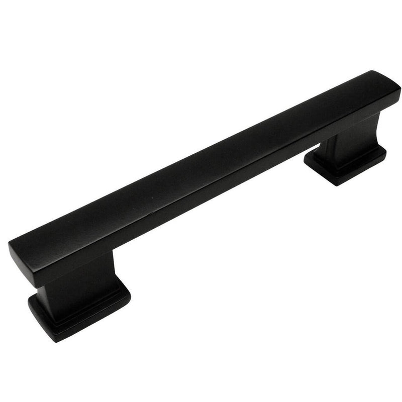 Flat black finish cabinet drawer pull with sturdy look and square edge design