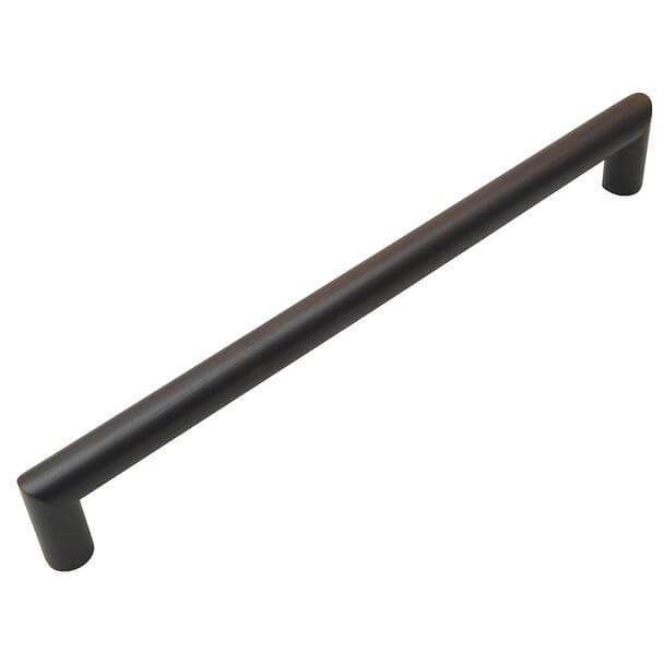 Seven and a half inch hole spacing cabinet drawer pull with round bar design in oil rubbed bronze finish