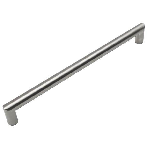 Seven and a half inch hole spacing cabinet handle pull in satin nickel finish with round bar design