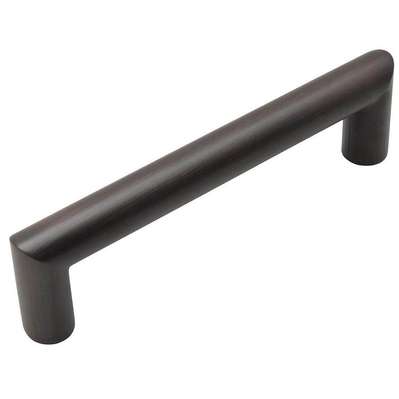 Oil rubbed bronze cabinet handle pull with round bar design and three and three quarters inch hole spacing