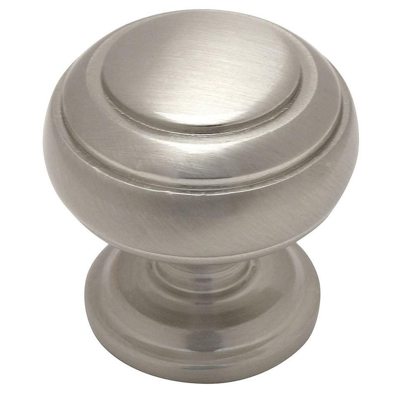 Satin nickel cabinet knob with two rings carving and one and a quarter inch diameter