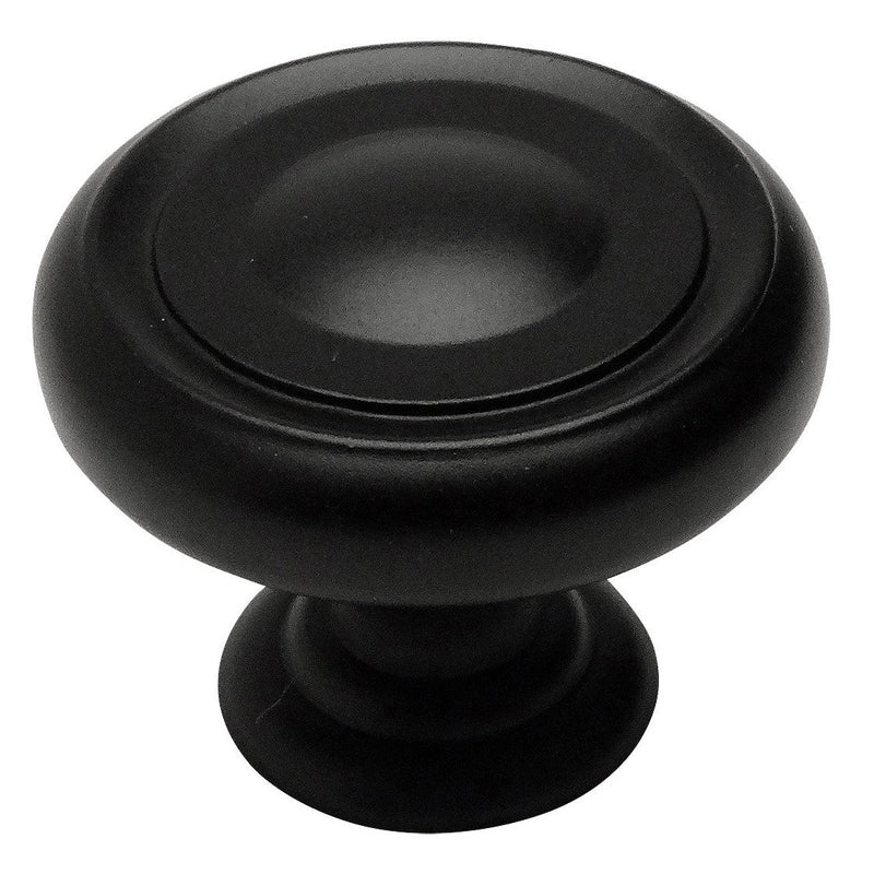 Drawer knob in flat black finish with slightly concave surface