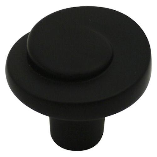 Swirl cabinet knob in flat black finish with one and a quarter inch diameter