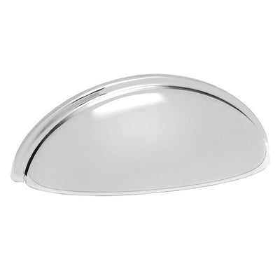 Polished chrome cabinet cup pull with three inch hole spacing