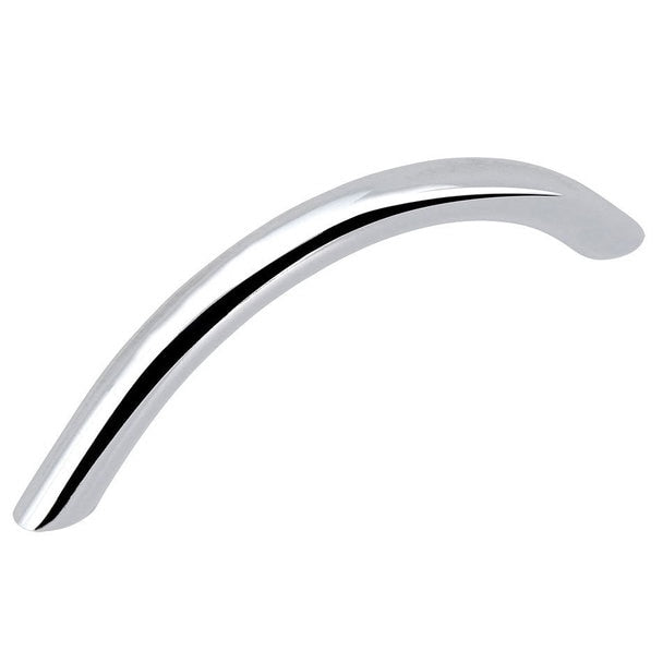 Three and three quarters inch hole spacing cabinet drawer pull with bow design in polished chrome finish